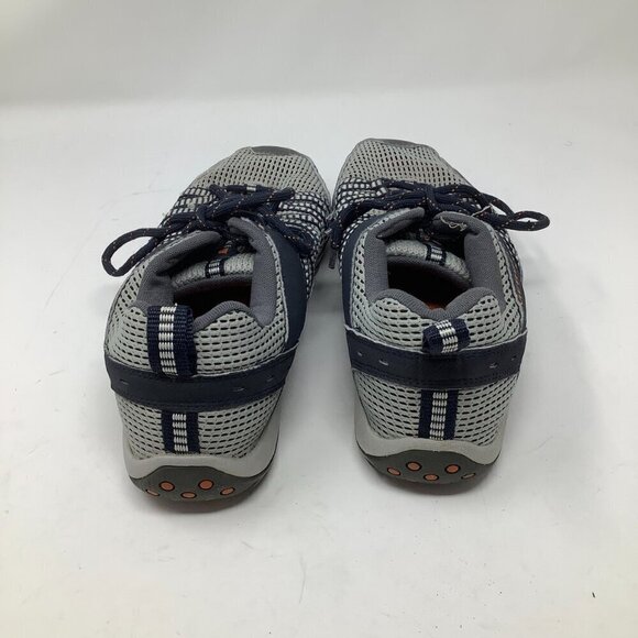 Merrell men\'s hiking trail shoes 9.5 43 grey navy blue lace up